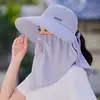 Sombrero de sol tipo chal con ala ancha para protección UV al aire libre en verano, sombrero de pescador moderno que cubre la cara con orificio para coleta, sombrero parasol
