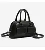 Bolso de mano vintage de doble bolsillo estilo coreano transfronterizo, bolso tipo bowling texturizado simple de moda para mujer, bolso Boston, bolso de hombro y cruzado