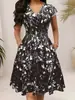Amazon Europeia e Americana Novo Verão Novo Gola Redonda Bolso Manga Curta Estampa Popular Vestido Longo Temperamento Elegante Vestido Feminino