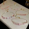 Pulsera de Flor con Circonita Cúbica Rosa Padparadscha Estilo Coreano Pulsera Delicada Femenina Joyería de Nicho de Alta Gama para Mujeres
