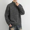 Suéter masculino de alta qualidade com zíper parcial para outono e inverno, solto e casual, com gola alta, jaqueta cardigã de tricô para homens