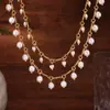 Miduoduo Joyería Estilo Europeo y Americano Pulsera y Collar con Borlas Hechos a Mano de Cuentas Juego de Acero Inoxidable Ecológico Chapado en Oro de 18K