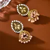 Pendientes vintage con forma de gota de agua con perlas y diamantes de imitación, pendientes de aleación con borlas, pendientes de campana bohemios para mujer