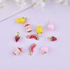 Moda tridimensional fruta melancia maçã pêssego limão morango liga gota óleo joia pingente corrente de celular DIY combinar