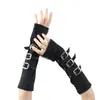 Moda Estilo Páramo Negro Dopamina Mangas Yabi Guantes de Medio Dedo para Mujer Hebilla de Metal Punk Oscuro Ins