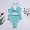 Maiô Peça Única Feminino Novo Cadarço Pequeno Fresco Sem Mangas Bojo no Peito Pescoço Cruzado Europeu e Americano Cor Sólida Maiô Bikini Transfronteiriço