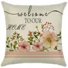 Fronhas Florais de Primavera e Verão Transfronteiriças, Capas de Almofada Florais de Linho Xadrez, Almofadas de Combinação para Móveis de Sala de Estar, Suporte para Personalização