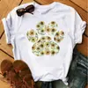 Blusas Femininas Transfronteiriças Patas de Animal Coração Dropshipping Letras Moda Retrô Camiseta Feminina Manga Curta