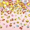 Lote de material de resina tridimensional mixta grande para manualidades, venta transfronteriza, con diseño de abeja de dibujos animados, lindas joyas para uñas