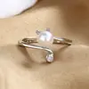 Anel Aberto Pequeno Gatinho Moda Pérola Simples Estilo Japonês e Coreano Feminino Ajustável Criativo Anel Gatinho Suporte Vazio Personalização
