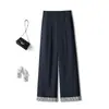 Calça de alfaiataria feminina cropped de perna larga com punho, calça cáqui de verão, novo estilo, solta, casual, com caimento reto e fluido.