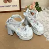 Sapatos Lolita de Salto Alto com Laço Estilo Japonês para Mulheres, Novo Modelo 2026, Cadarço Color Block Tira Rasteira Salto Bloco