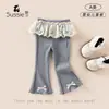 Calças Leggings Infantis Primavera e Outono 2026 Novo Estilo, Calças Longas Infantis com Barra de Renda, Modelagem Justa com Decoração de Laço para Bebês e Crianças Pequenas