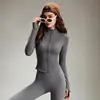 Conjunto de yoga transpirable de secado rápido para mujer, cuello alto, top de manga larga que ciñe la cintura, pantalones de yoga de alta elasticidad que levantan los glúteos, conjunto deportivo de dos piezas