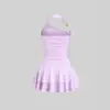 2026 Moda transfronteriza europea y americana color liso un hombro cuello halter cintura entallada vestido plisado versátil vestido sin hombros