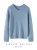 Suéter de cachemira con cuello en V para mujer, otoño e invierno, color liso, estilo holgado y relajado, 25% seda de morera, 75% cachemira, tejido de punto pullover