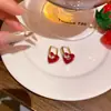 Pendientes Rojos Festivos en Forma de Corazón para Mujer de Año Nuevo, Estilo Retro de Hong Kong Moda Versátil Elegantes Clips para Orejas, Pendientes Estilo Celebridad de Internet
