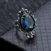 Anillo de Topacio Azul Real Deseo Anillo de Mano Forma de Huevo de Ganso Retro Europeo y Americano Plata Tailandesa Venta al por Mayor