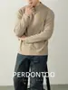 [Fleece Térmico de Bloqueio Dupla Face] Lã Macia Quente Seda Bordado 3D Gola Alta Meia Camiseta Masculina Outono e Inverno Camisa Base Quente