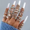 Conjunto de Anéis Femininos Cruzados Criativos Simples de Temperamento Anéis Empilháveis Ajustáveis Abertos com Pedras Strass Inlaid de Alta Qualidade