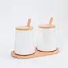 Juego de Tarros Cerámicos para Condimentos para Cocina del Hogar, Alto Valor Estético, Gran Capacidad con Tapa, Adecuado para Sal y Glutamato Monosódico