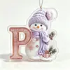 Novas decorações de Natal com boneco de neve roxo transfronteiriças de 26 letras, enfeites acrílicos 2D para casa e carro