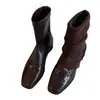 Botas finas elegantes de bico quadrado e salto baixo para mulheres, nova coleção primavera/outono 2026, estilo retrô, versáteis para o trabalho e o dia a dia, com zíper traseiro, botins da moda