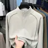 Sudadera para hombre con textura de gofre de terciopelo alemán, pespuntes de alta resistencia y botones de presión, nuevo modelo otoño 2026, cuello alto, camiseta básica casual para hombre