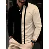 Camisa polo bicolor, nueva ropa de negocios para hombre, de manga larga, moda masculina transfronteriza, top para hombre con estampado digital en bloques de color