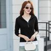 9882# primavera nuevo camiseta de manga larga para mujer con capucha botón algodón estilo coreano falso de dos piezas camisa básica entrega de una pieza