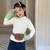 Blusas de Tricô Aimo Beibei Outono e Inverno para Meninos e Meninas, Fio de Lã com Veludo Sintético de Vison, Suéter de Gola Alta Cor Sólida