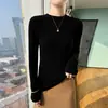 Top de punto ajustado de manga larga con cuello semialto, amigable con la piel, para usar debajo, lana, de mujer, adelgazante, acanalado, cómodo