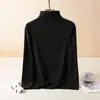 Camisa Básica Feminina com Gola Meia-Alta Espessa e Forrada de Fleece para Outono e Inverno, Top Quente Interno de Fleece Escovado em Ambos os Lados, Manga Longa, Corte Justo