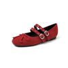 Estilo doce e cool rebite laço duplo abotoamento couro Mary Jane 2025 sapatos rasos de couro feminino 40-42 tamanho grande
