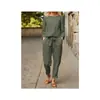 Conjunto de Ropa Deportiva de Manga Larga de Algodón Lino Casual con Temperamento Transfronterizo para Primavera/Otoño, Cintura Elástica con Cordón, Color de Moda