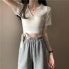 Tejidos de Punto de Primavera y Verano para Mujer 2025 Nuevas Camisetas Cortas de Fondo con Cuello en V Slim Casual de Manga Corta Tops Chic de Estilo Coreano