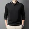 Nueva colección de primavera y otoño: Camiseta de manga larga holgada, ligera y elegante para hombre, de color liso y con un cuello polo clásico, adecuada para hombres de mediana edad en entornos de negocios casual.
