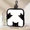 Porta-moedas Estampa Três Gatos Pretos, Bolsa de Armazenamento Impermeável em Couro Sintético com Zíper, Mini Bolsa Multifuncional para Fones de Ouvido