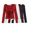 Ds25134-25 Novo Estilo Outono Americano Puro Desejo Garota Quente Sexy Laço Cintura Camisa Básica Manga Longa Camiseta