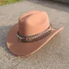 Sombrero de Vaquero Occidental de Cuero con Remaches Estilo Europeo y Americano, Unisex, Ala Ancha, Borde Enrollado, Sombrero de Fieltro para Fotografía de Viajes al Aire Libre