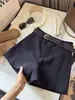 Pantalones Cortos de Traje de Mezcla de Lana Grises para Mujer Moda Otoño Invierno Versátil Temperamento Cintura Alta Adelgazantes Casuales de Pierna Ancha con Cinturón