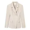 Jaqueta Nova 2025 Estilo Europeu e Americano para Comércio Exterior com Lapela, Ajuste na Cintura e Botões Decorados, Blazer Feminino Simples de Cor Sólida, Compra em Atacado