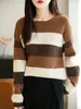 Suéter de punto de mujer con bloques de color y cuello redondo, simple y versátil, apto para todos, suave y cómodo, un top elegante para primavera y otoño
