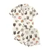 2026 Nuevo Conjunto de Pijama de Cardigan de Seda de Leche Transfronterizo con Estampado para Mujer de Manga Corta y Shorts Ropa de Casa Transfronteriza Venta al por Mayor