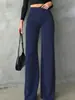 Calça social reta de cintura alta elegante para mulheres para comércio exterior transfronteiriço, novo modelo primavera e outono, com caimento fluido, modelagem slim, emagrecimento, calça de terno preta