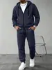 Conjunto de Lã Esportivo Casual com Capuz Masculino Cor Sólida Manga Longa Calça Longa Outono e Inverno Transfronteiriço Conjunto de Lã Quente Masculino