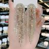 Aretes Largos Exagerados de Plata S925 para Mujer, Moda Coreana Elegante con Diamantes y Borlas, Aretes de Celebridad de Internet