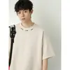 Camiseta de Manga Corta para Hombre Verano Texturizada Imitación Gamuza Etiqueta de Acero Personalizada/Customizada Diseño Cuello Camiseta de Pareja