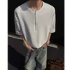 Camiseta de Manga Corta con Cremallera Media de Punto Waffle para Hombre, Moda Fresca y Moderna de Verano para Hombre, Nueva Camiseta de Manga Corta Estilo Americano