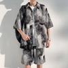 Camisa floral tingida com tinta, manga curta masculina, verão 2024, camisa de alta qualidade, novo estilo chinês, terno masculino, tudo combina com a moda